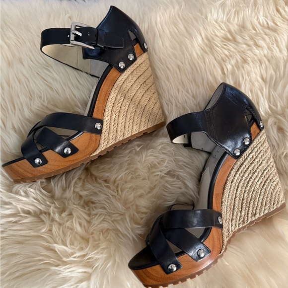 Michael Kors Shoes - Michael Kors Black Leather Upper and Tan Wedge Sandals